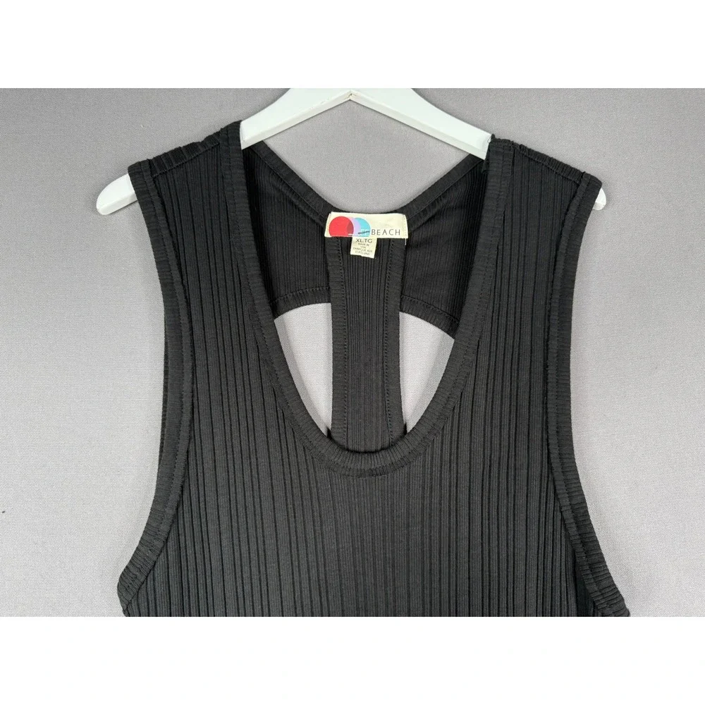 Free People Beach Maxi Dress Womens XL Black Ribbed Cutout Racerback Slit